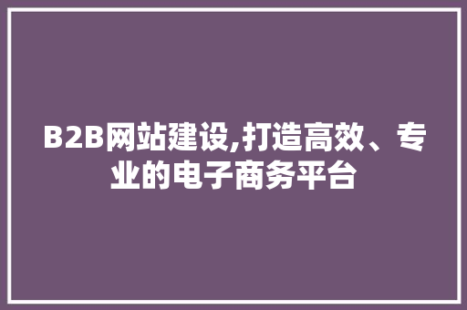 B2B网站建设,打造高效、专业的电子商务平台 B2B网站建设,打造高效、专业的电子商务平台 神马SEO