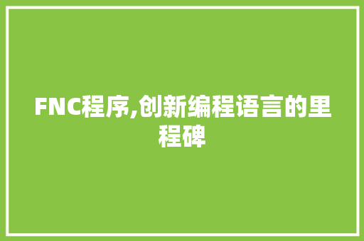 FNC程序,创新编程语言的里程碑 FNC程序,创新编程语言的里程碑 网站建设公司