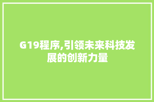G19程序,引领未来科技发展的创新力量 G19程序,引领未来科技发展的创新力量 网站建设公司