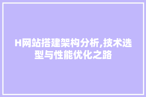 H网站搭建架构分析,技术选型与性能优化之路 H网站搭建架构分析,技术选型与性能优化之路 神马SEO