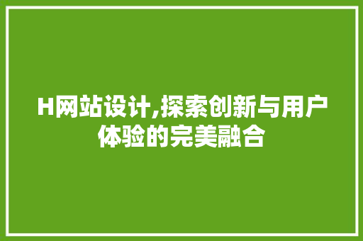 H网站设计,探索创新与用户体验的完美融合