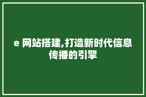 e 网站搭建,打造新时代信息传播的引擎