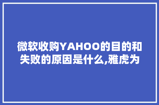 微软收购YAHOO的目的和失败的原因是什么,雅虎为什么败给谷歌。 微软收购YAHOO的目的和失败的原因是什么,雅虎为什么败给谷歌。 必应SEO
