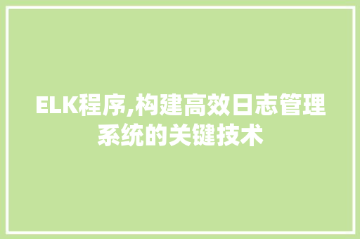 ELK程序,构建高效日志管理系统的关键技术 ELK程序,构建高效日志管理系统的关键技术 网站建设公司