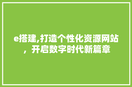 e搭建,打造个性化资源网站，开启数字时代新篇章 e搭建,打造个性化资源网站，开启数字时代新篇章 必应SEO