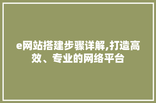 e网站搭建步骤详解,打造高效、专业的网络平台 e网站搭建步骤详解,打造高效、专业的网络平台 百度SEO