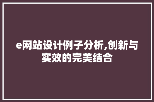 e网站设计例子分析,创新与实效的完美结合 e网站设计例子分析,创新与实效的完美结合 必应SEO