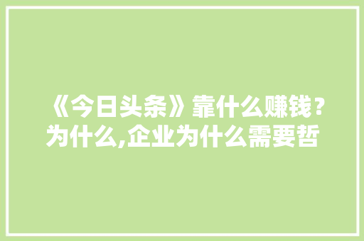 《今日头条》靠什么赚钱？为什么,企业为什么需要哲学。 《今日头条》靠什么赚钱？为什么,企业为什么需要哲学。 网站建设公司