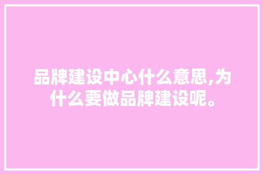 品牌建设中心什么意思,为什么要做品牌建设呢。 品牌建设中心什么意思,为什么要做品牌建设呢。 网站建设公司