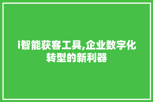 i智能获客工具,企业数字化转型的新利器 i智能获客工具,企业数字化转型的新利器 神马SEO
