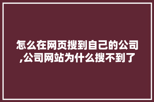 怎么在网页搜到自己的公司,公司网站为什么搜不到了。 怎么在网页搜到自己的公司,公司网站为什么搜不到了。 百度SEO