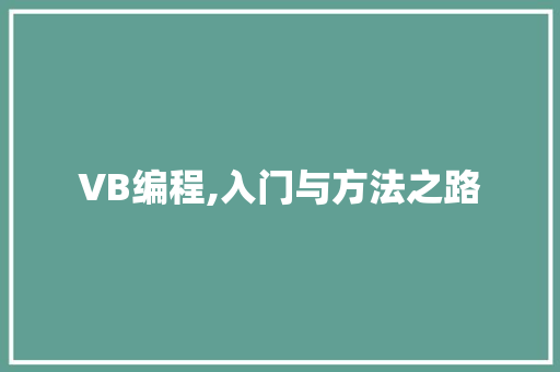 VB编程,入门与方法之路 VB编程,入门与方法之路 搜狗SEO