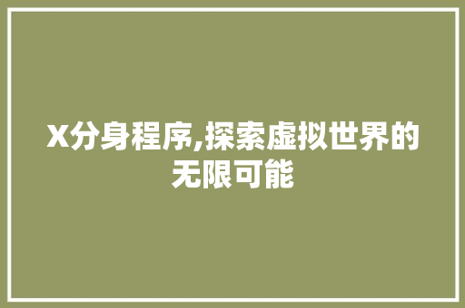X分身程序,探索虚拟世界的无限可能 X分身程序,探索虚拟世界的无限可能 搜狗SEO