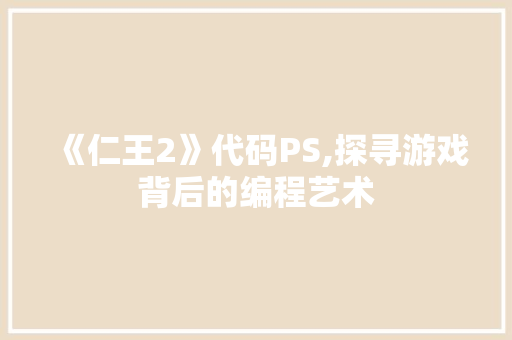 《仁王2》代码PS,探寻游戏背后的编程艺术