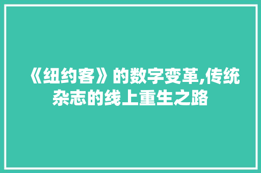 《纽约客》的数字变革,传统杂志的线上重生之路 《纽约客》的数字变革,传统杂志的线上重生之路 SEO关键词