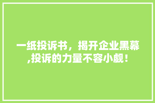 一纸投诉书，揭开企业黑幕,投诉的力量不容小觑！ 一纸投诉书，揭开企业黑幕,投诉的力量不容小觑！ SEO关键词