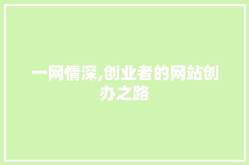 一网情深,创业者的网站创办之路 一网情深,创业者的网站创办之路 网站建设公司