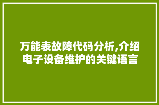 万能表故障代码分析,介绍电子设备维护的关键语言 万能表故障代码分析,介绍电子设备维护的关键语言 必应SEO