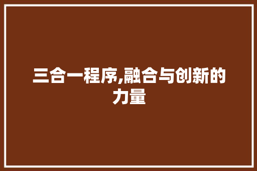 三合一程序,融合与创新的力量 三合一程序,融合与创新的力量 百度SEO