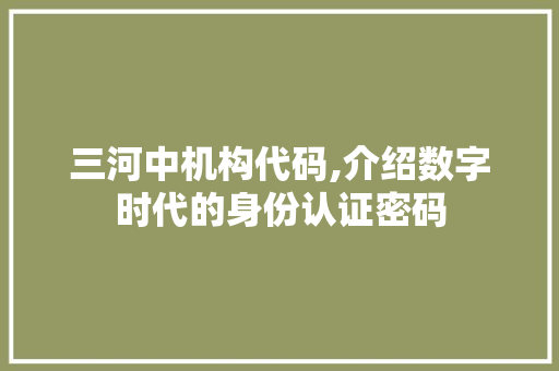 三河中机构代码,介绍数字时代的身份认证密码 三河中机构代码,介绍数字时代的身份认证密码 神马SEO