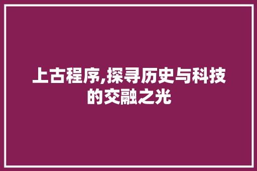 上古程序,探寻历史与科技的交融之光 上古程序,探寻历史与科技的交融之光 神马SEO