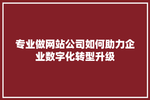 专业做网站公司如何助力企业数字化转型升级 专业做网站公司如何助力企业数字化转型升级 神马SEO