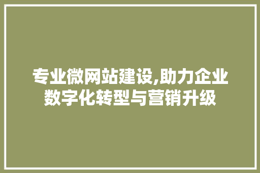 专业微网站建设,助力企业数字化转型与营销升级 专业微网站建设,助力企业数字化转型与营销升级 神马SEO