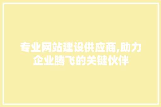 专业网站建设供应商,助力企业腾飞的关键伙伴 专业网站建设供应商,助力企业腾飞的关键伙伴 神马SEO