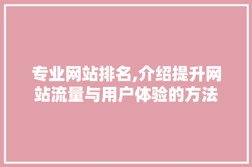 专业网站排名,介绍提升网站流量与用户体验的方法