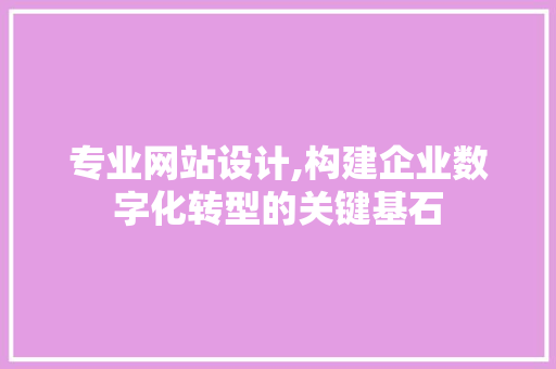 专业网站设计,构建企业数字化转型的关键基石