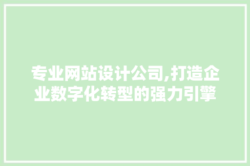专业网站设计公司,打造企业数字化转型的强力引擎 专业网站设计公司,打造企业数字化转型的强力引擎 神马SEO