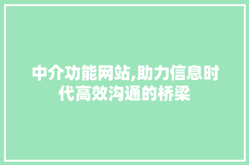 中介功能网站,助力信息时代高效沟通的桥梁 中介功能网站,助力信息时代高效沟通的桥梁 百度SEO