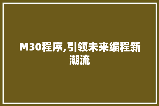 M30程序,引领未来编程新潮流 M30程序,引领未来编程新潮流 神马SEO