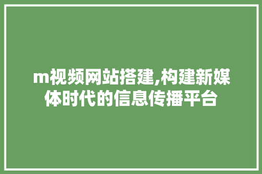 m视频网站搭建,构建新媒体时代的信息传播平台 m视频网站搭建,构建新媒体时代的信息传播平台 神马SEO