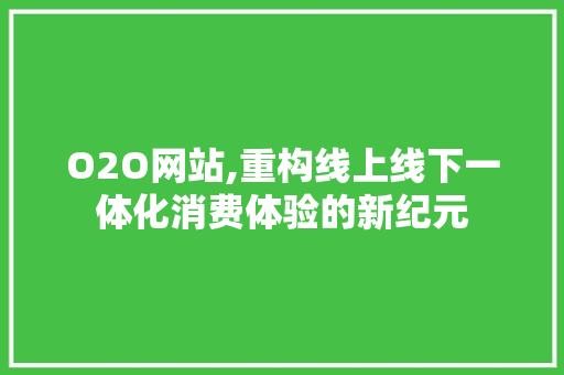 O2O网站,重构线上线下一体化消费体验的新纪元