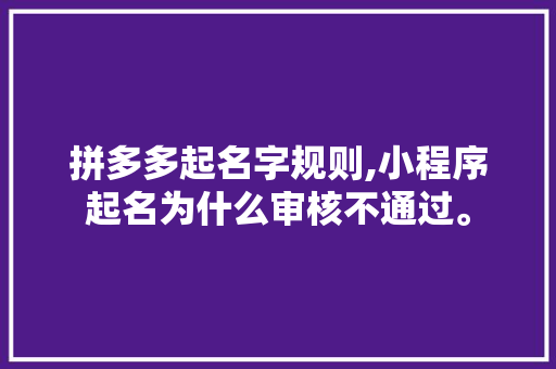 拼多多起名字规则,小程序起名为什么审核不通过。 拼多多起名字规则,小程序起名为什么审核不通过。 SEO关键词