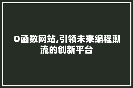 O函数网站,引领未来编程潮流的创新平台 O函数网站,引领未来编程潮流的创新平台 网站建设公司
