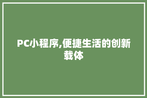 PC小程序,便捷生活的创新载体 PC小程序,便捷生活的创新载体 必应SEO