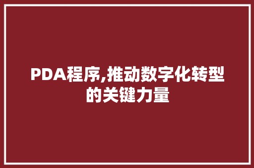 PDA程序,推动数字化转型的关键力量 PDA程序,推动数字化转型的关键力量 搜狗SEO