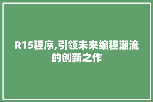 R15程序,引领未来编程潮流的创新之作