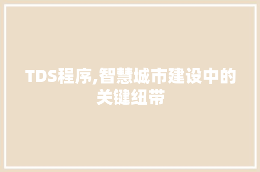 TDS程序,智慧城市建设中的关键纽带 TDS程序,智慧城市建设中的关键纽带 必应SEO