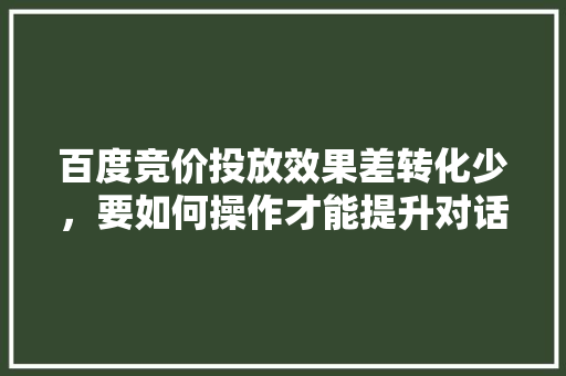百度竞价投放效果差转化少，要如何操作才能提升对话和降低单价,泛解析域名。 百度竞价投放效果差转化少，要如何操作才能提升对话和降低单价,泛解析域名。 必应SEO