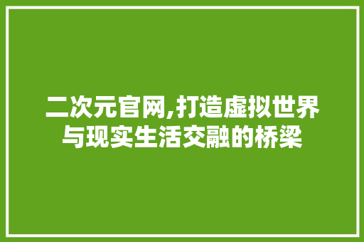二次元官网,打造虚拟世界与现实生活交融的桥梁 二次元官网,打造虚拟世界与现实生活交融的桥梁 必应SEO