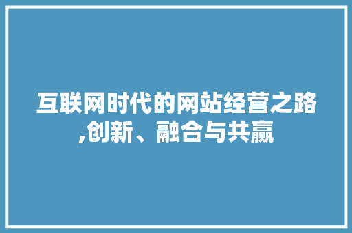 互联网时代的网站经营之路,创新、融合与共赢 互联网时代的网站经营之路,创新、融合与共赢 SEO关键词