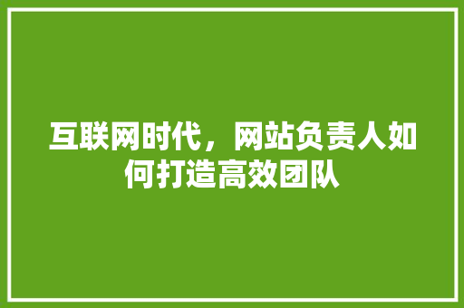 互联网时代，网站负责人如何打造高效团队 互联网时代，网站负责人如何打造高效团队 网站建设公司