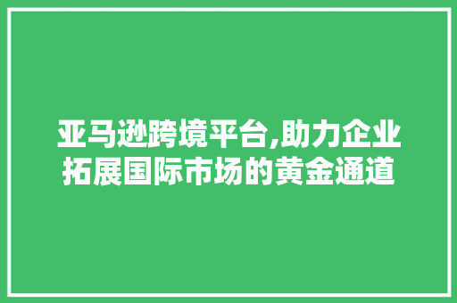 亚马逊跨境平台,助力企业拓展国际市场的黄金通道 亚马逊跨境平台,助力企业拓展国际市场的黄金通道 必应SEO