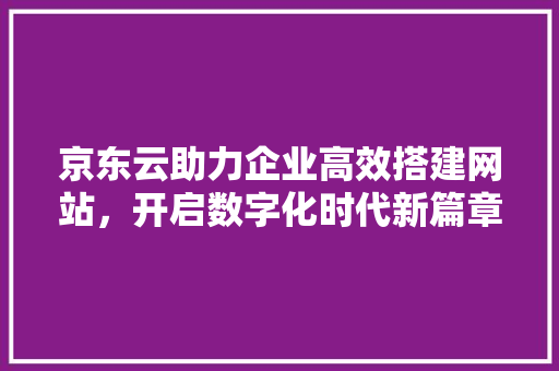 京东云助力企业高效搭建网站，开启数字化时代新篇章 京东云助力企业高效搭建网站，开启数字化时代新篇章 网站建设公司