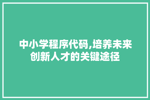 中小学程序代码,培养未来创新人才的关键途径 中小学程序代码,培养未来创新人才的关键途径 网站建设公司