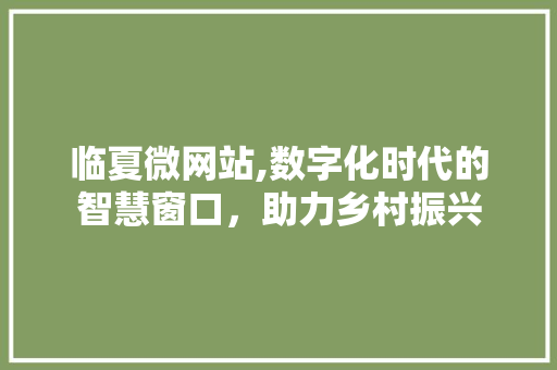 临夏微网站,数字化时代的智慧窗口，助力乡村振兴 临夏微网站,数字化时代的智慧窗口，助力乡村振兴 神马SEO