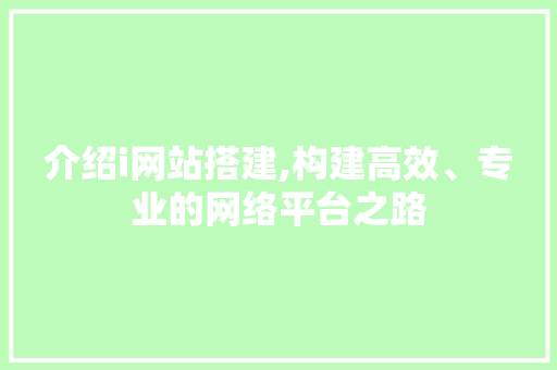 介绍i网站搭建,构建高效、专业的网络平台之路 介绍i网站搭建,构建高效、专业的网络平台之路 神马SEO